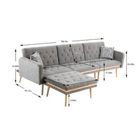 Canapé Sectionnel Forme L Convertible Rembourré Capitonné en Polyester avec Pouf