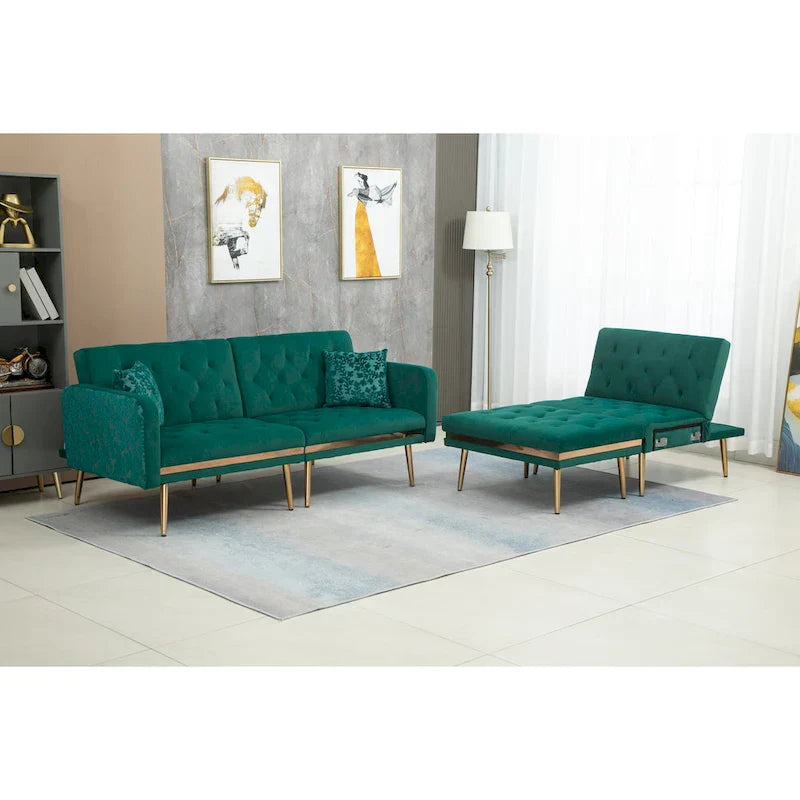 Canapé Sectionnel Forme L Convertible Rembourré Capitonné en Polyester avec Pouf