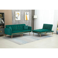 Canapé Sectionnel Forme L Convertible Rembourré Capitonné en Polyester avec Pouf