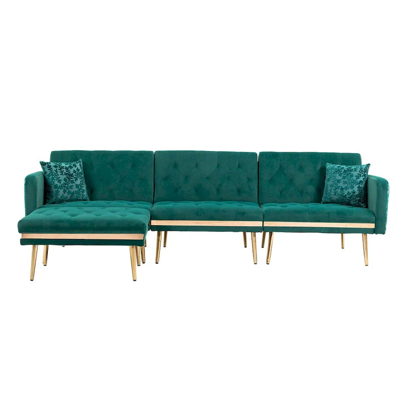 Canapé Sectionnel Forme L Convertible Rembourré Capitonné en Polyester avec Pouf