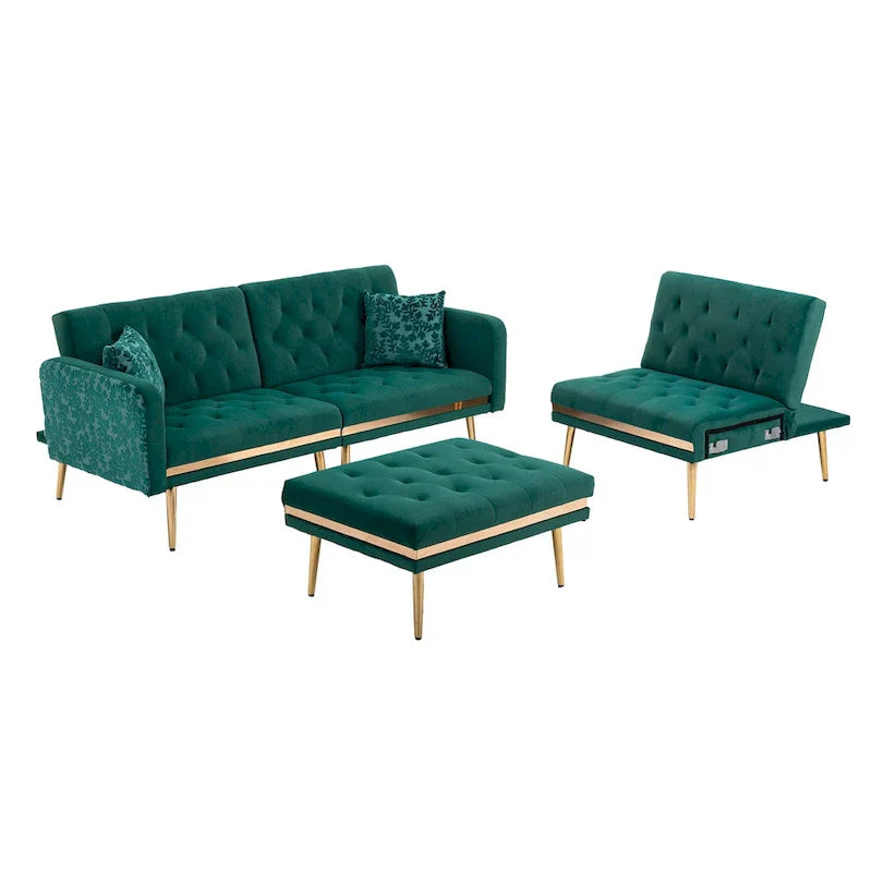 Canapé Sectionnel Forme L Convertible Rembourré Capitonné en Polyester avec Pouf