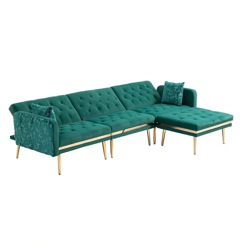 Canapé Sectionnel Forme L Convertible Rembourré Capitonné en Polyester avec Pouf