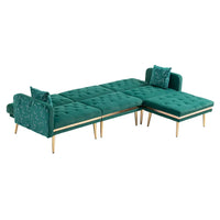 Canapé Sectionnel Forme L Convertible Rembourré Capitonné en Polyester avec Pouf