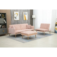Canapé Sectionnel Forme L Convertible Rembourré Capitonné en Polyester avec Pouf