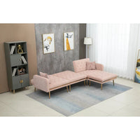 Canapé Sectionnel Forme L Convertible Rembourré Capitonné en Polyester avec Pouf