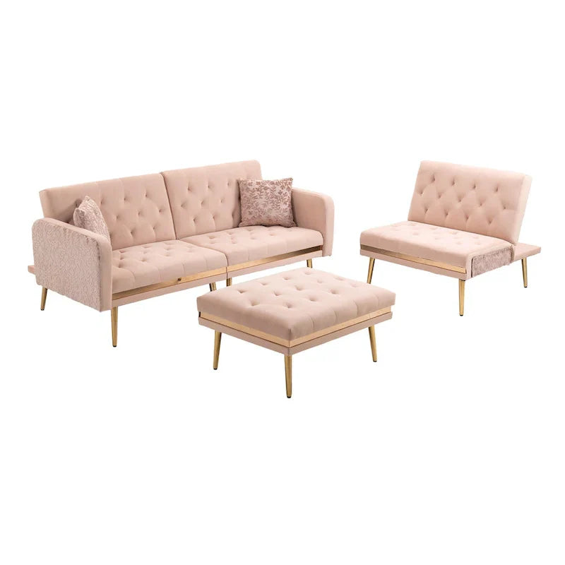 Canapé Sectionnel Forme L Convertible Rembourré Capitonné en Polyester avec Pouf