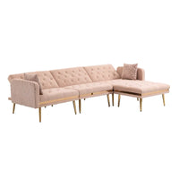 Canapé Sectionnel Forme L Convertible Rembourré Capitonné en Polyester avec Pouf