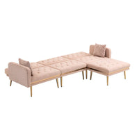Canapé Sectionnel Forme L Convertible Rembourré Capitonné en Polyester avec Pouf