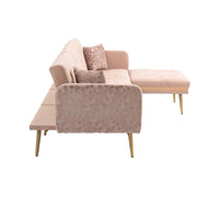 Canapé Sectionnel Forme L Convertible Rembourré Capitonné en Polyester avec Pouf