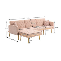 Canapé Sectionnel Forme L Convertible Rembourré Capitonné en Polyester avec Pouf