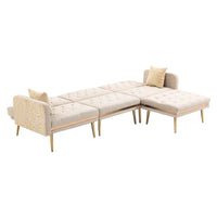 Canapé Sectionnel Forme L Convertible Rembourré Capitonné en Polyester avec Pouf