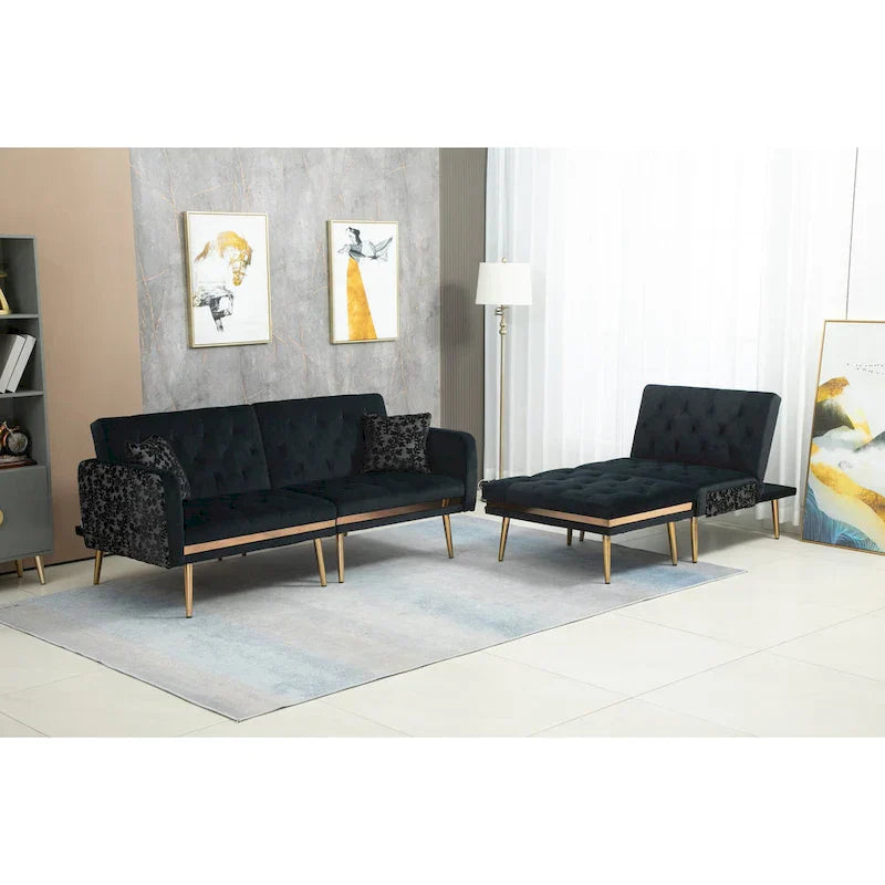 Canapé Sectionnel Forme L Convertible Rembourré Capitonné en Polyester avec Pouf