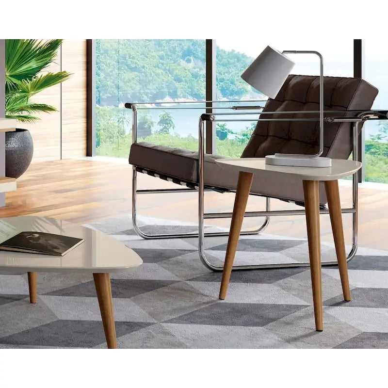 Table d'appoint triangulaire haute Utopia 19.88 avec pieds évasés en bois