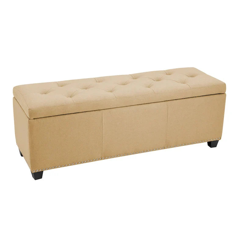 Banc ottoman de rangement Porthos Home Hekla en tissu rembourré avec couvercle rabattable
