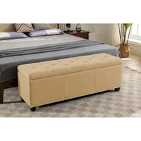 Banc ottoman de rangement Porthos Home Hekla en tissu rembourré avec couvercle rabattable