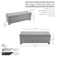 Banc ottoman de rangement Porthos Home Hekla en tissu rembourré avec couvercle rabattable