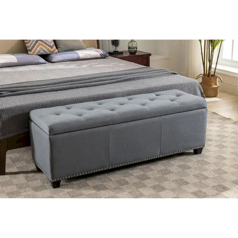 Banc ottoman de rangement Porthos Home Hekla en tissu rembourré avec couvercle rabattable
