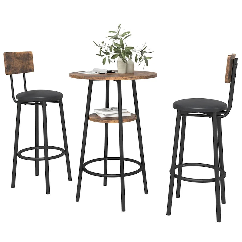 Ensemble de salle à manger 3 pièces, table de bar bistrot ronde à 2 niveaux et chaise rembourrée