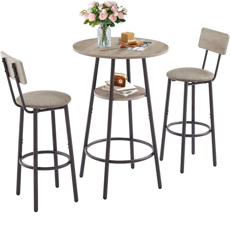 Ensemble de salle à manger 3 pièces, table de bar bistrot ronde à 2 niveaux et chaise rembourrée