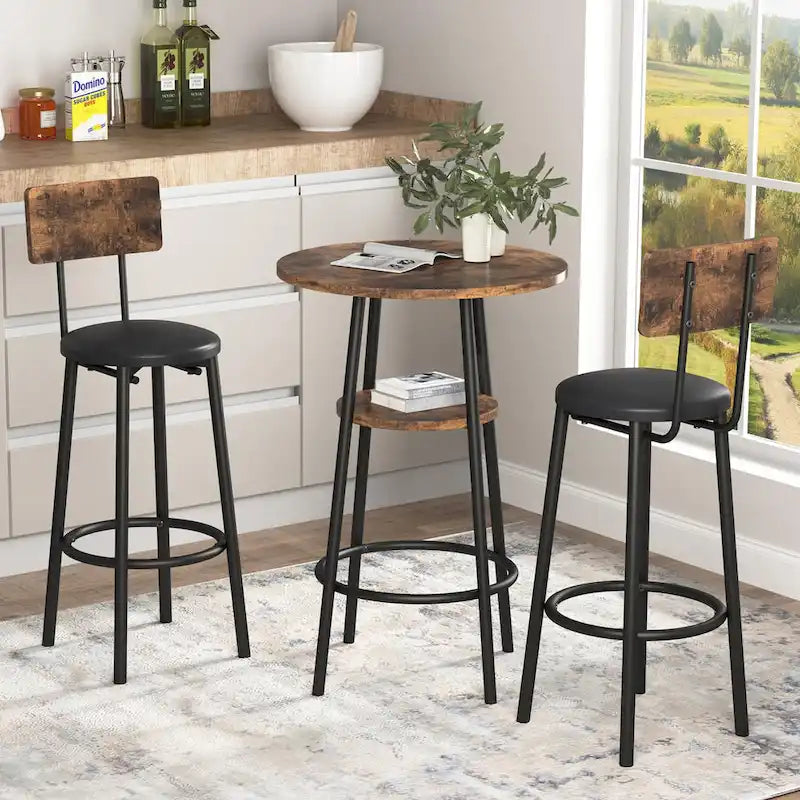 Ensemble de salle à manger 3 pièces, table de bar bistrot ronde à 2 niveaux et chaise rembourrée