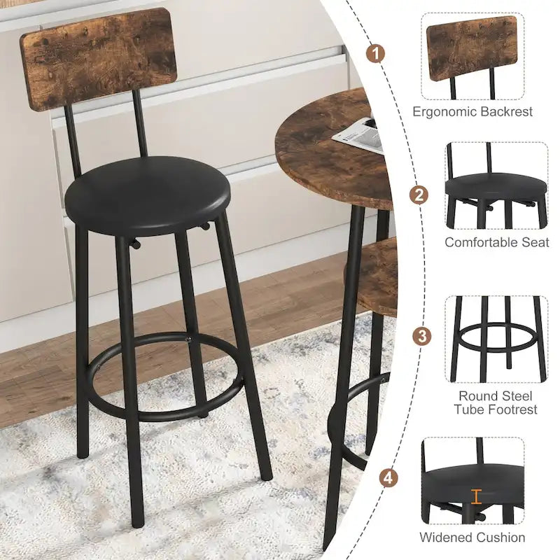 Ensemble de salle à manger 3 pièces, table de bar bistrot ronde à 2 niveaux et chaise rembourrée