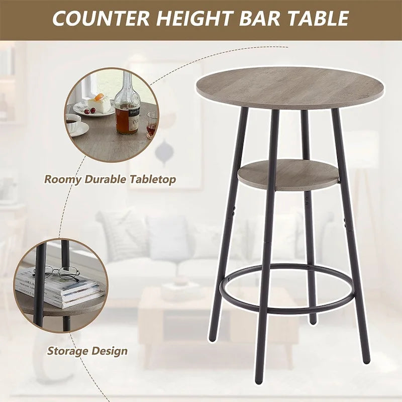 Ensemble de salle à manger 3 pièces, table de bar bistrot ronde à 2 niveaux et chaise rembourrée