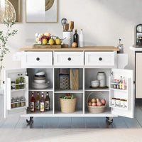 Îlot de cuisine sur 5 roulettes avec meuble de rangement et 3 tiroirs