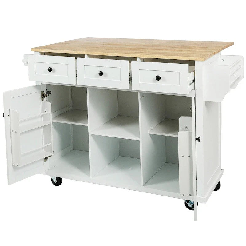 Îlot de cuisine sur 5 roulettes avec meuble de rangement et 3 tiroirs