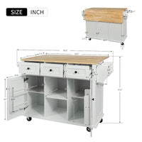 Îlot de cuisine sur 5 roulettes avec meuble de rangement et 3 tiroirs