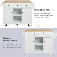 Îlot de cuisine sur 5 roulettes avec meuble de rangement et 3 tiroirs