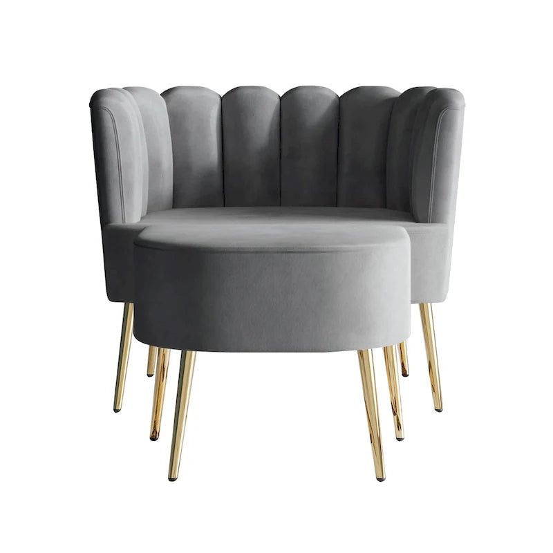 Fauteuil d'appoint rembourré en velours luxueux CraftPorch avec tabouret