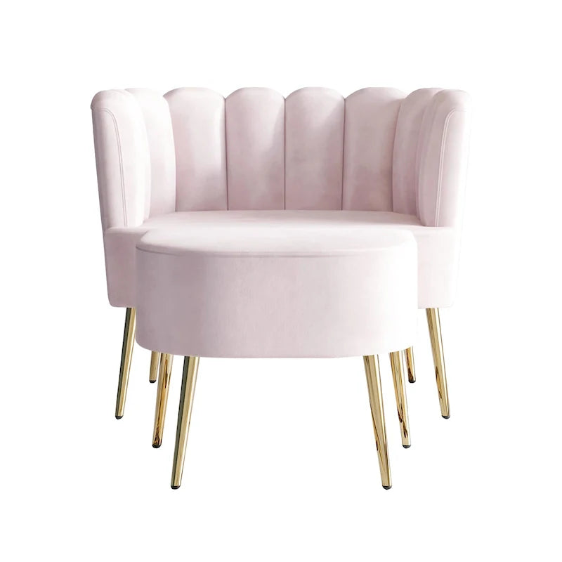 Fauteuil d'appoint rembourré en velours luxueux CraftPorch avec tabouret