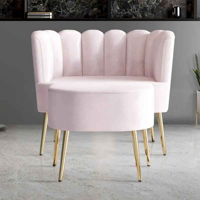 Fauteuil d'appoint rembourré en velours luxueux CraftPorch avec tabouret