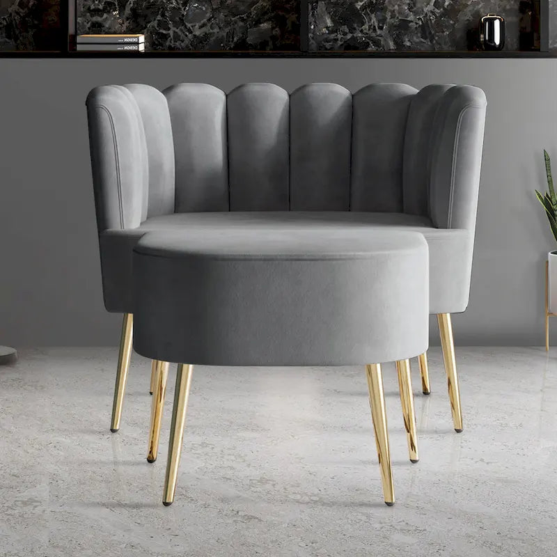 Fauteuil d'appoint rembourré en velours luxueux CraftPorch avec tabouret