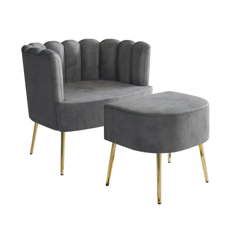 Fauteuil d'appoint rembourré en velours luxueux CraftPorch avec tabouret