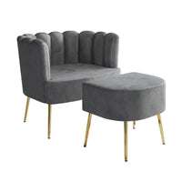 Fauteuil d'appoint rembourré en velours luxueux CraftPorch avec tabouret