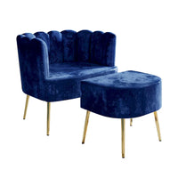 Fauteuil d'appoint rembourré en velours luxueux CraftPorch avec tabouret
