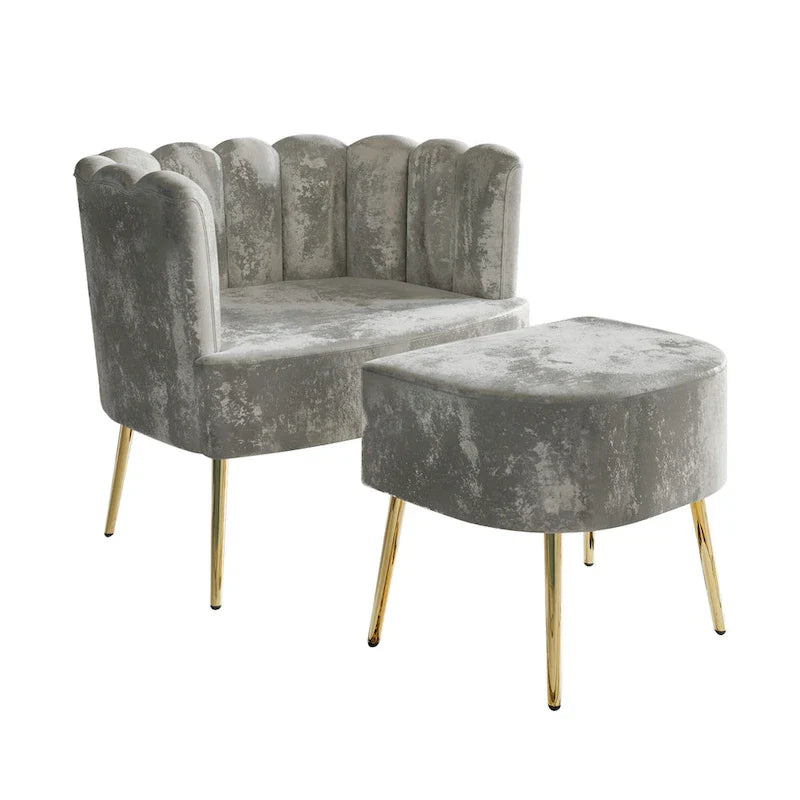 Fauteuil d'appoint rembourré en velours luxueux CraftPorch avec tabouret