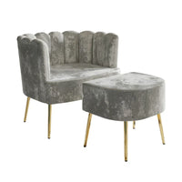 Fauteuil d'appoint rembourré en velours luxueux CraftPorch avec tabouret