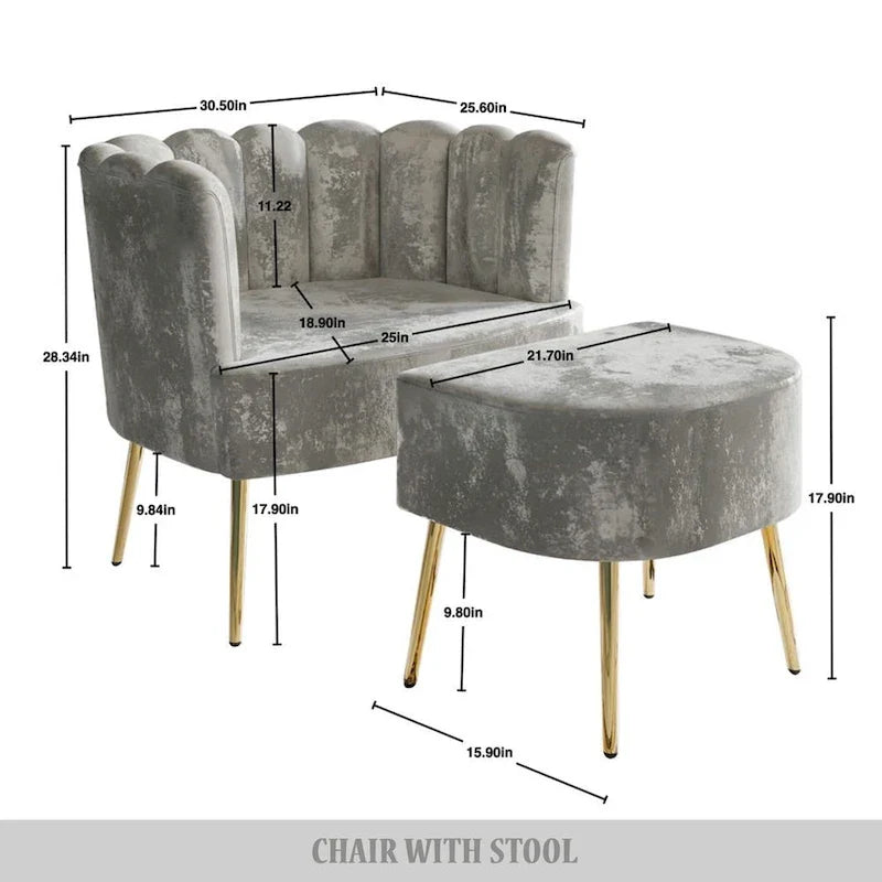 Fauteuil d'appoint rembourré en velours luxueux CraftPorch avec tabouret