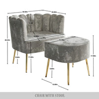 Fauteuil d'appoint rembourré en velours luxueux CraftPorch avec tabouret