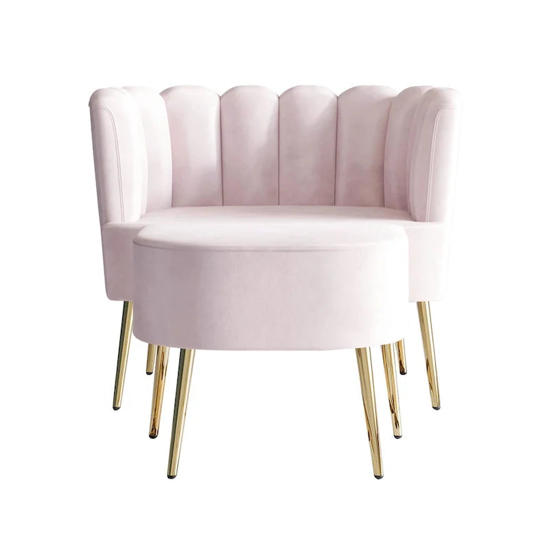 Fauteuil d'appoint rembourré en velours luxueux CraftPorch avec tabouret