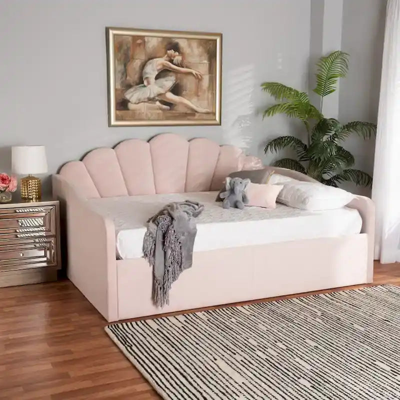 Lit de repos moderne Timila en velours capitonné - Rose clair
