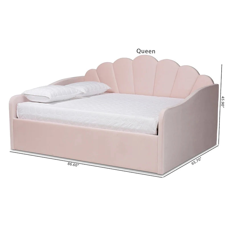 Lit de repos moderne Timila en velours capitonné - Rose clair