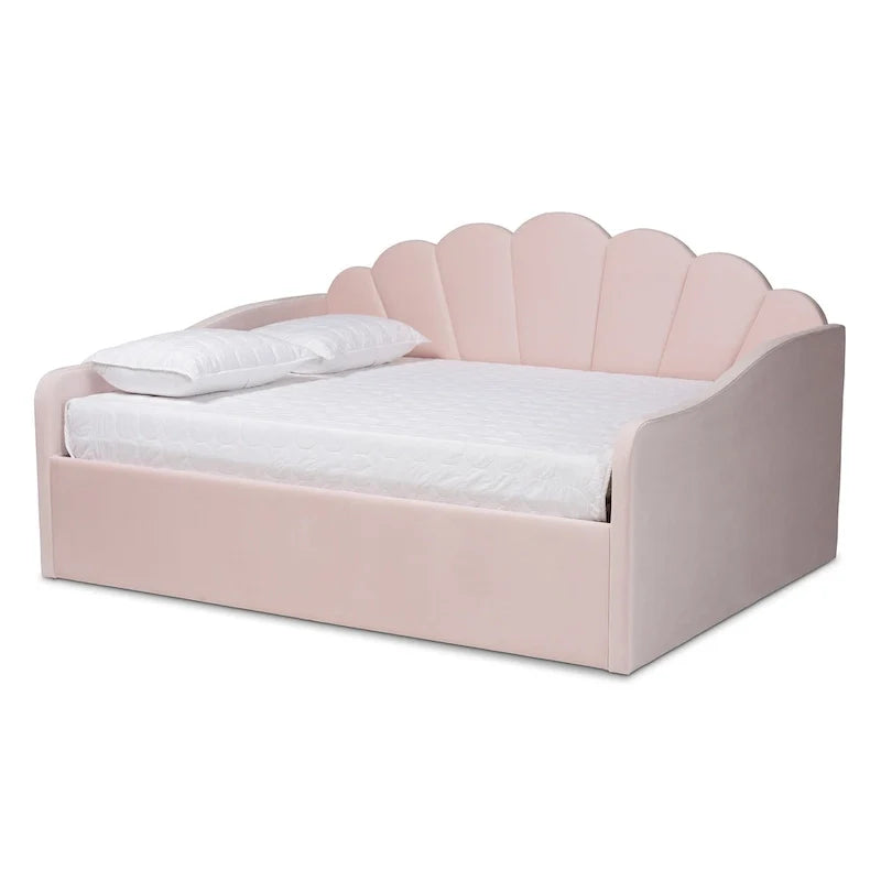 Lit de repos moderne Timila en velours capitonné - Rose clair