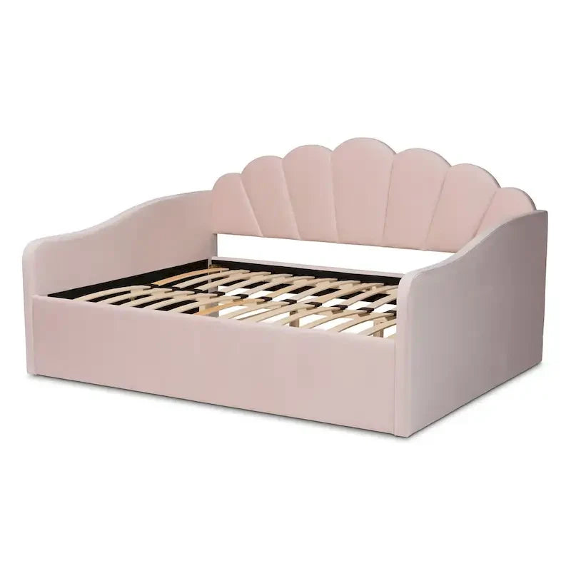 Lit de repos moderne Timila en velours capitonné - Rose clair