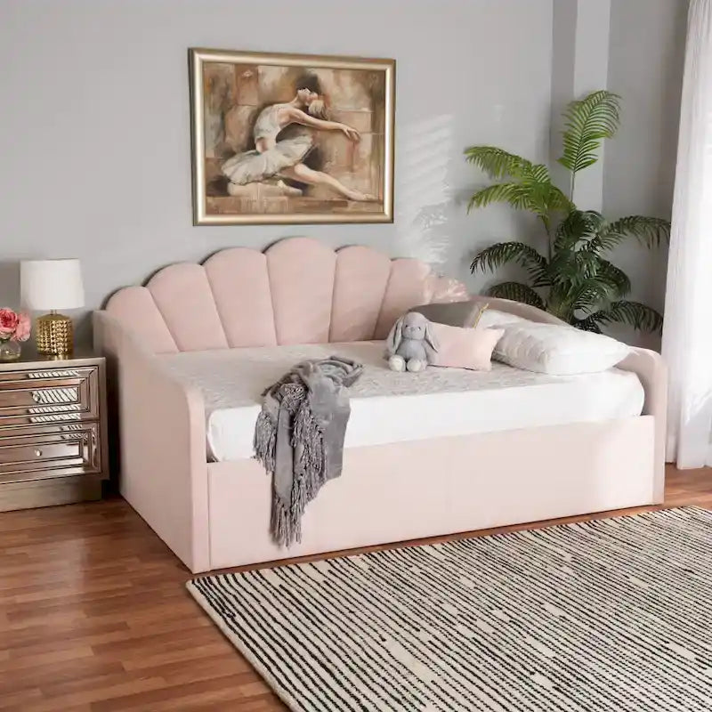 Lit de repos moderne Timila en velours capitonné - Rose clair