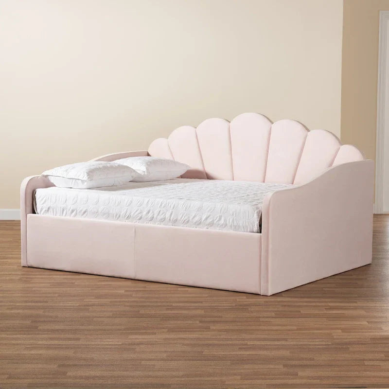 Lit de repos moderne Timila en velours capitonné - Rose clair