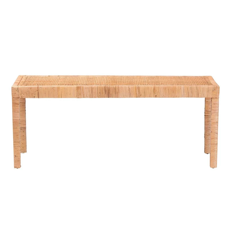 Banc d'appoint Abelia en rotin naturel et bois d'acajou de style bohème moderne