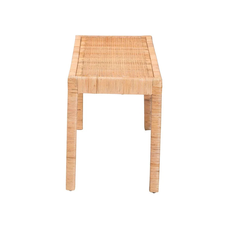 Banc d'appoint Abelia en rotin naturel et bois d'acajou de style bohème moderne